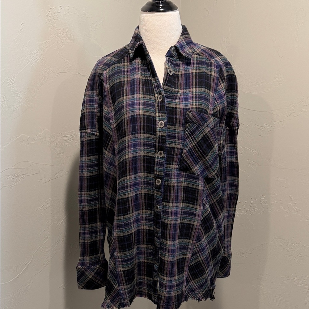 Free People Plaid Button-Front Flannel Shirt